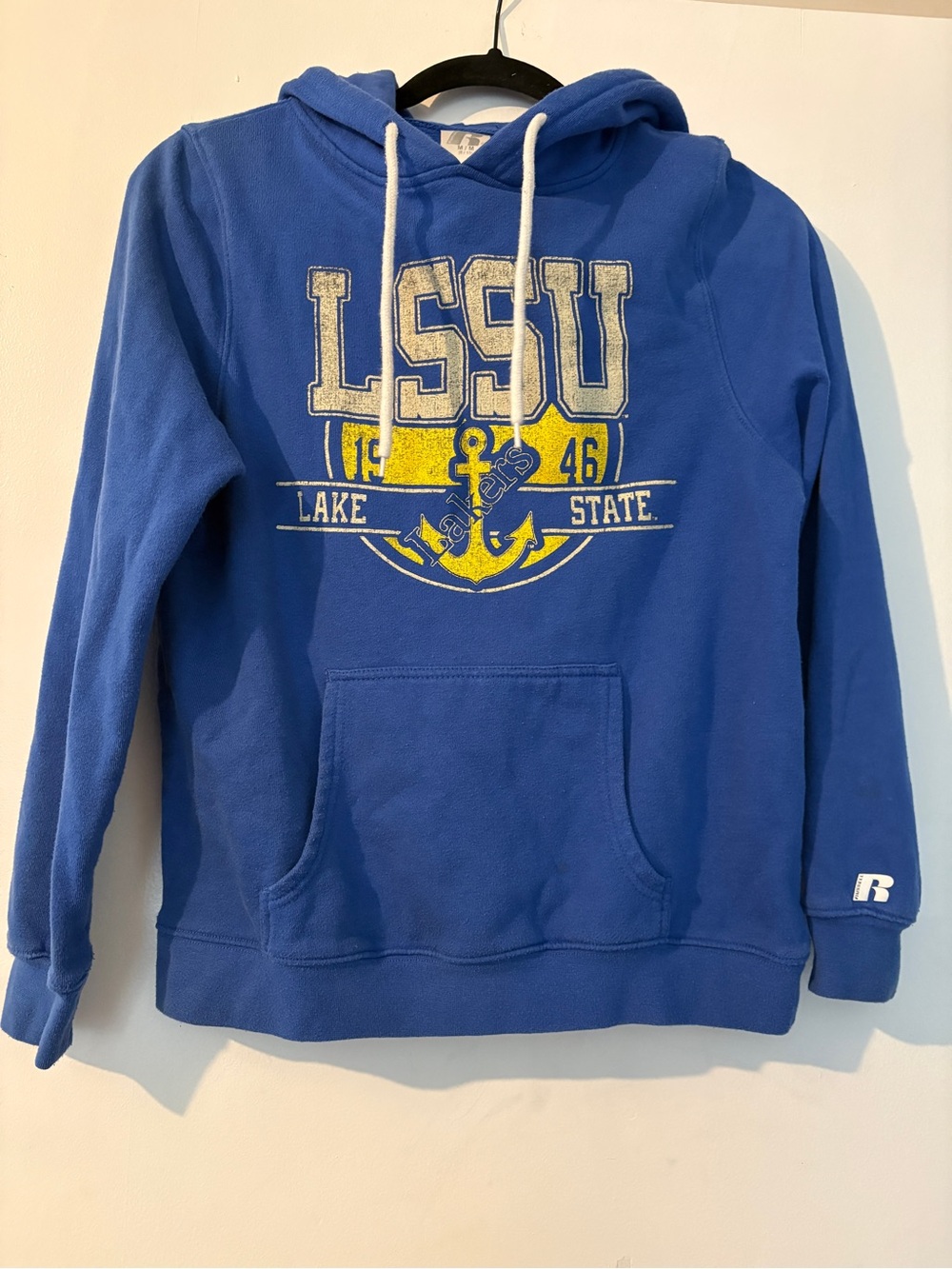 Russell Athletic Royal Blue LSSU Pullover Hoodie with Yellow Graphic